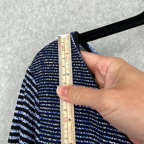 Clara Sun Woo Tunic Top Size S Blue Black Stripe Stretch Asymmetrical Hem Artsy - Picture 7 of 11